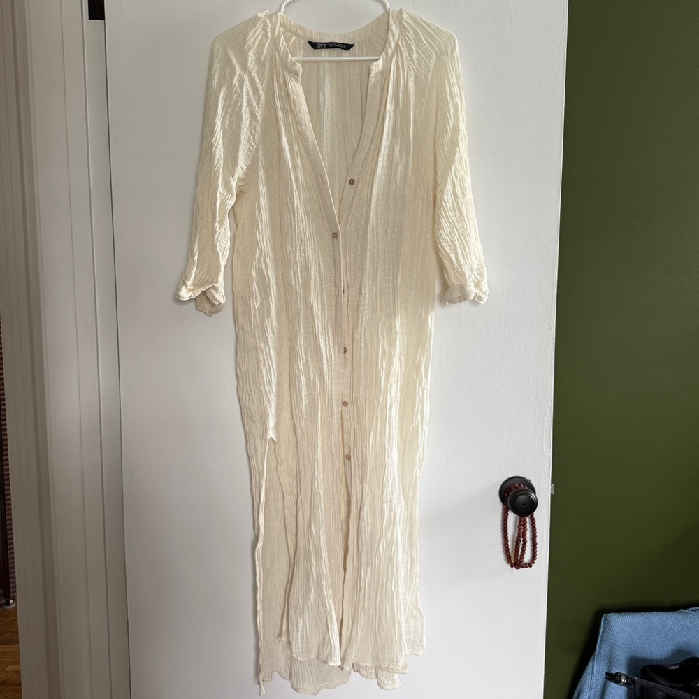 Cream Button-Down Swim Cover-Up
